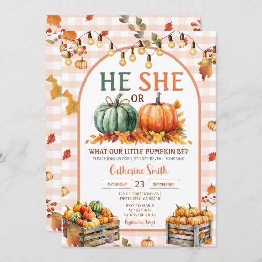 Boho He or She Pumpkin Gender Reveal Herbst Herbst Einladung (Vorne/Hinten)