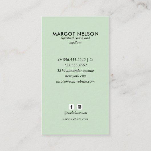 Boho Healing Hand Celestial Moon Tarot GREEN Visitenkarte (Rückseite)