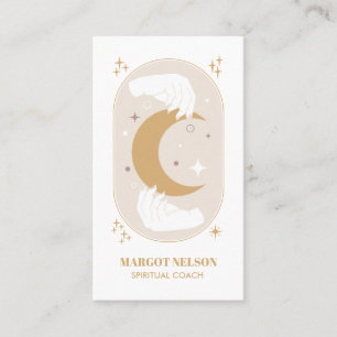 Boho Healing Hand Celestial Moon Tarot Lila Visitenkarte