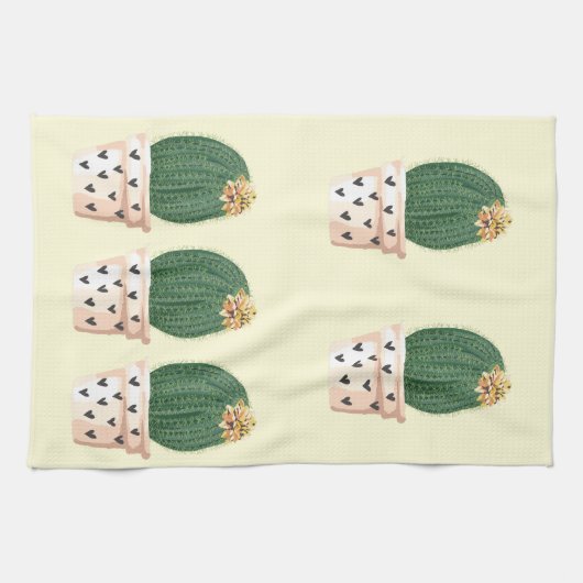 Boho Heart Cactus Pot Geschirrtuch (Horizontal)