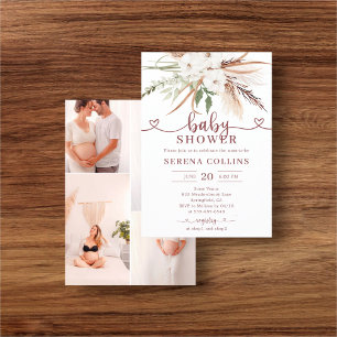 Boho Heart Calligraphy Foto Babydusche Flyer