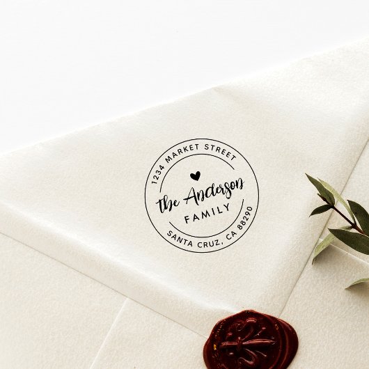 Boho Heart Round Familienname Rücksendeadresse Gummistempel