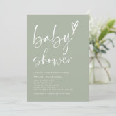 Boho Heart Sage Green Baby Dusche Einladung (Stehend Vorderseite)