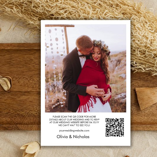 Boho Heart Script Foto Overlay QR Code Wedding Einladung