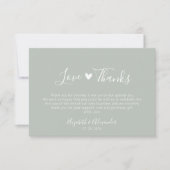 Boho Heart Script Sage Green Wedding Foto Dankeskarte (Vorderseite)