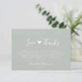 Boho Heart Script Sage Green Wedding Foto Dankeskarte (Stehend Vorderseite)