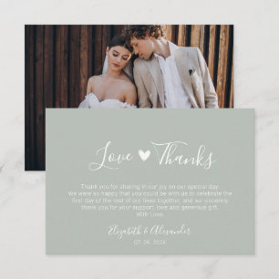 Boho Heart Script Sage Green Wedding Foto Dankeskarte