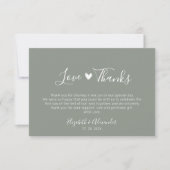 Boho Heart Script Sage Green Wedding Foto Dankeskarte (Vorderseite)