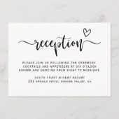 Boho Heart Script Schwarz-weiß Wedding Reception Begleitkarte (Vorderseite)