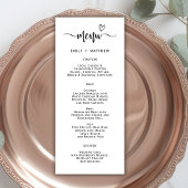 Boho Heart Script Typografy Wedding Menu Card Menükarte