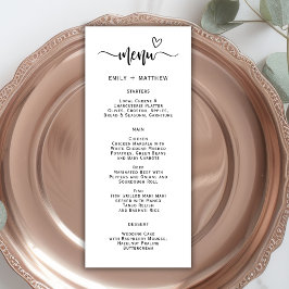Boho Heart Script Typografy Wedding Menu Card Menükarte