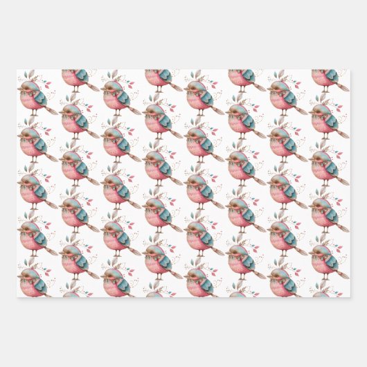Boho Hearts & Bird Wrapping Paper Set 3 Geschenkpapier Set (Vorderseite 3)