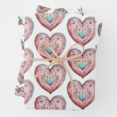 Boho Hearts & Bird Wrapping Paper Set 3 Geschenkpapier Set (Beispiel)