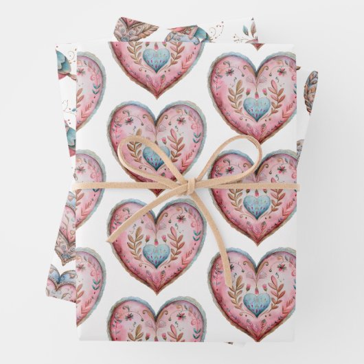 Boho Hearts & Bird Wrapping Paper Set 3 Geschenkpapier Set (Beispiel)