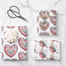 Boho Hearts & Bird Wrapping Paper Set 3