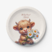 Boho Heilige Kuh Hochland Kuh 1. Geburtstag Pappteller (Vorderseite)