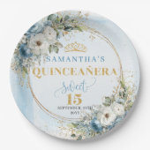 Boho Hellblau Blumen Gold Glitter Individueller Na Pappteller (Vorderseite)