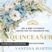 Boho Hellblau Blumen Gold Glitter Individueller Na Pappteller