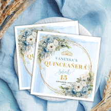 Boho Hellblau Blumen Gold Glitter Quinceañera 