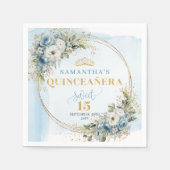 Boho Hellblau Blumen Gold Glitter Quinceañera Serviette (Vorderseite)