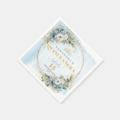 Boho Hellblau Blumen Gold Glitter Quinceañera Serviette (Ecke)