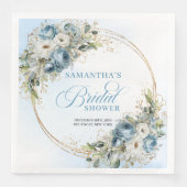 Boho Hellblau Blumen Grün Gold Servietten (Vorderseite)