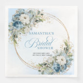 Boho hellblaue Blumen Eukalyptus Gold Braut- Serviette (Vorderseite)
