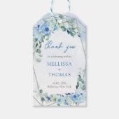 Boho hellblaue Blüten Eukalyptus Silberrahmen Geschenkanhänger (Vorderseite)