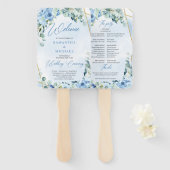 Boho hellblaue Blüten Eukalyptus und Goldrahmen Fächer (Vorne und Hinten)