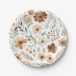 Boho Hellbraune Blume  Pappteller