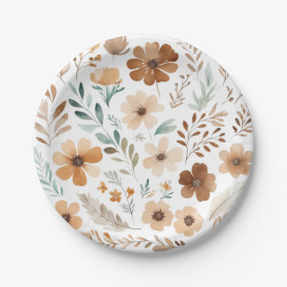 Boho Hellbraune Blume  Pappteller