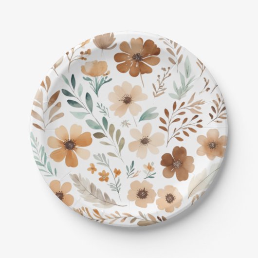 Boho Hellbraune Blume  Pappteller (Vorderseite)