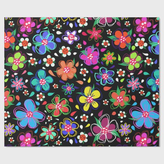 Boho Helle Blume auf Black Any Occaise Geschenkpapier (Flach)