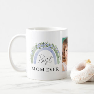 Boho Hellgrün Blaue Blumen Wasserfarben Regenbogen Kaffeetasse