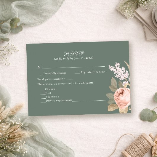 Boho Hellgrüne Pfingstrosen Hochzeit RSVP Karte