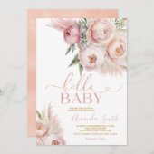 Boho Hello Baby Pink Roses Floral Girl Babydusche Einladung (Vorne/Hinten)