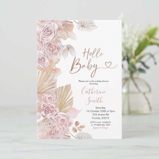 Boho Hello Baby Shower Einladung (Stehend Vorderseite)