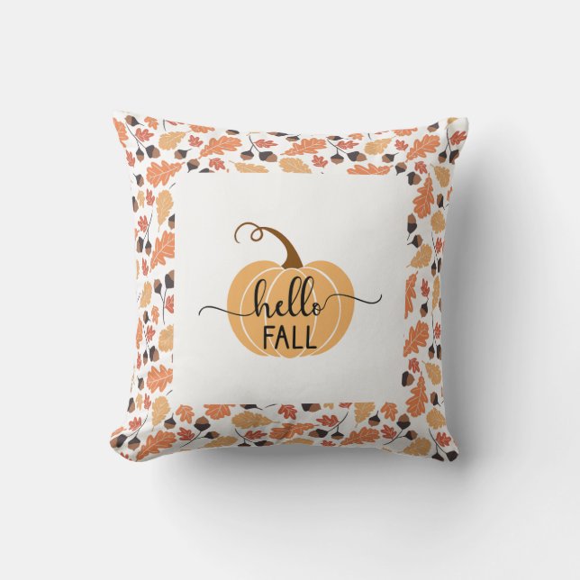 Boho Hello Herbst-Kürbis mit Herbstlaub Kissen (Vorderseite)