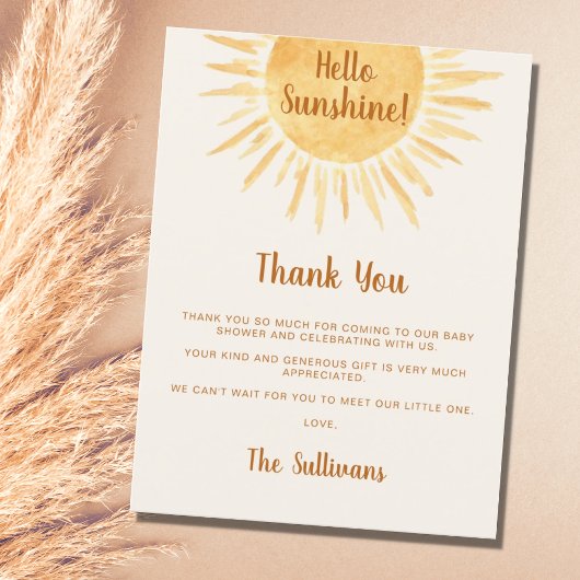 Boho Hello Sunshine Baby Dusche Danke Postkarte