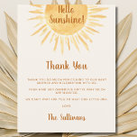 Boho Hello Sunshine Baby Dusche Danke Postkarte<br><div class="desc">Diese Baby Dusche Vielen Dank Postcard ist mit einer Aquarellsonne dekoriert und sagt Hallo Sonnenschein! auf einem cremefarbenen Hintergrund. Ideal für eine geschlechtsneutrale Babydusche. Einfach anpassbar. Weil wir unsere Kunstwerke erstellen,  werden Sie dieses exakte Bild von anderen Designern nicht finden. Original Wasserfarbe © Michele Davies.</div>