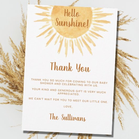 Boho Hello Sunshine Baby Dusche Dankeskarte