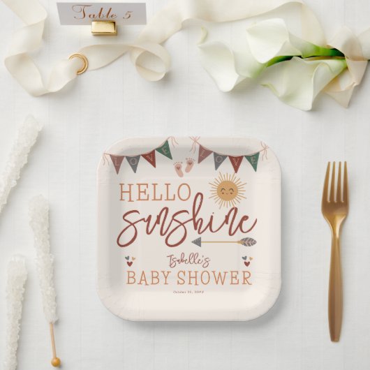 Boho Hello Sunshine Baby Dusche Pappteller (Hochzeit)