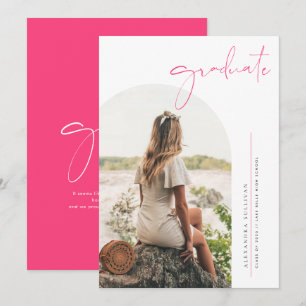 Boho Hellrosa Minimalistischer Bogen Foto Abschlus Einladung