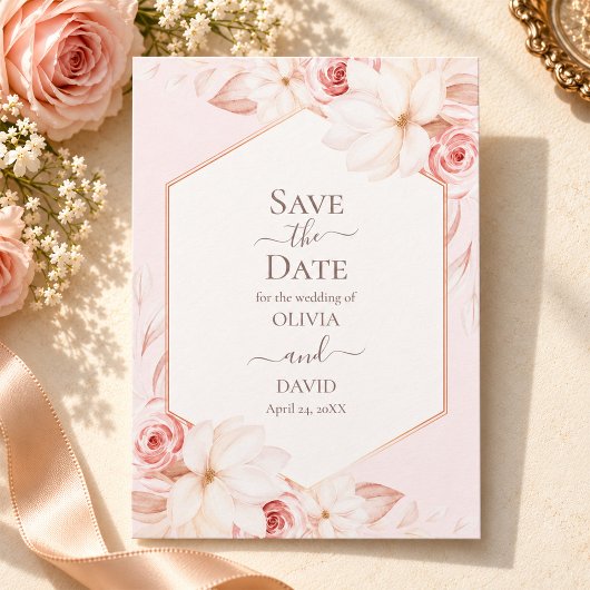 Boho Hellrosa Rosen Save-the-Date-Karte Einladung