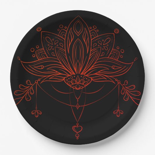 Boho Henna Lotus Blume Pappteller (Vorderseite)