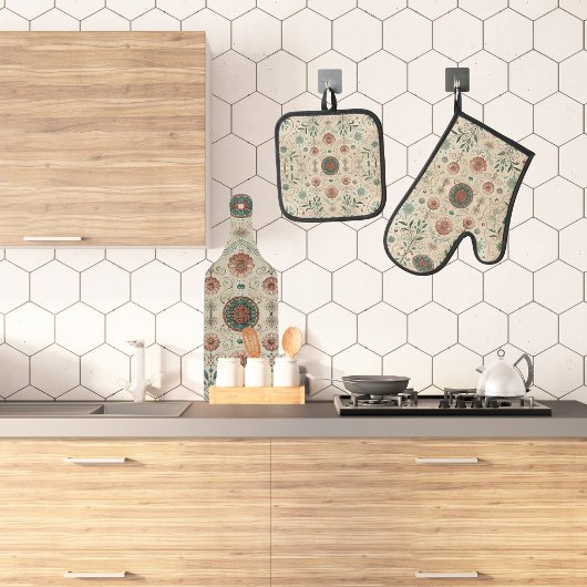 Boho Herb Ofenhandschuh & Topflappen-Set