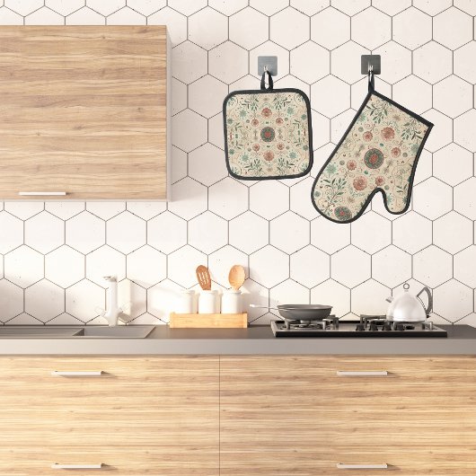 Boho Herb Ofenhandschuh & Topflappen-Set