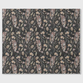 Boho Herbst-Blätter rostgrün auf schwarz Geschenkpapier (Flach)