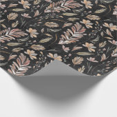 Boho Herbst-Blätter rostgrün auf schwarz Geschenkpapier (Ecke)