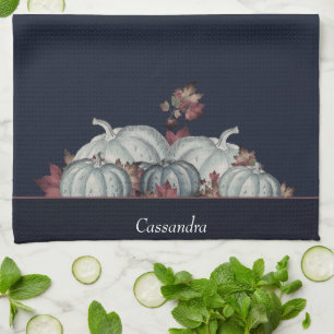 Boho Herbst Blau Weiße Wasserfarbe Kürbis Herbst Geschirrtuch